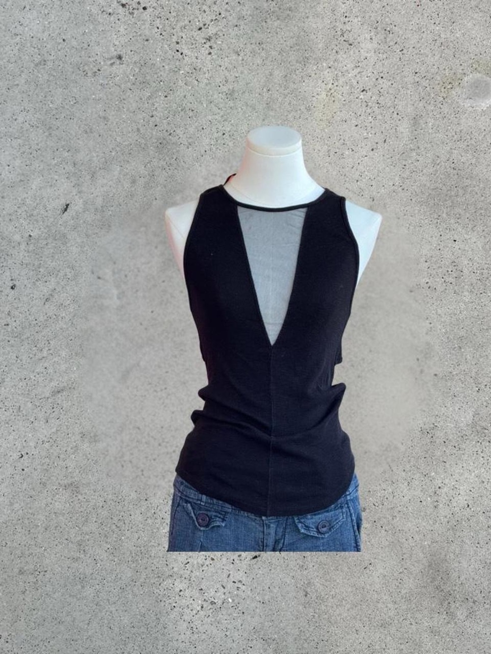 Free People Black Mesh-Panel Sleeveless Tank